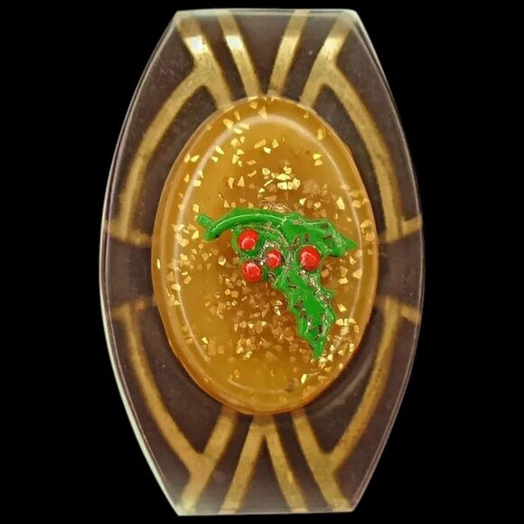 Art Deco Christmas &Winter Brooch, OOAK Holiday Pin Made with Vintage - Picture 2 of 14